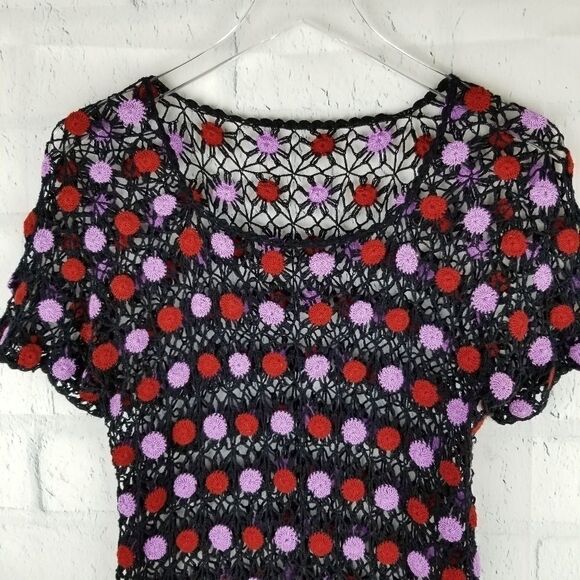 Boho Black, Lavendar, and Red Crochet Top. - Picture 3 of 4